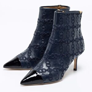 Tory Burch Navy Blue/Black Leather Penelope Embroidered Pointed Toe Boots